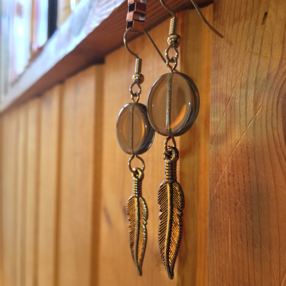 Handmade Smoky Glass & Feather Earrings - Picture 8 of 8